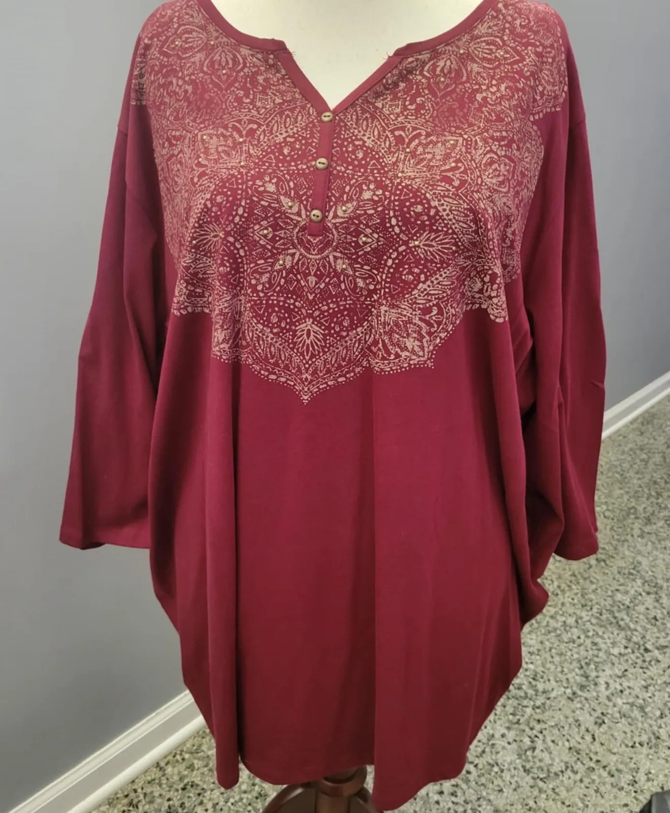Catherine's Burgundy Bell Sleeve Blouse Top Comfy Casual Elegant Women's 4X - Image 1