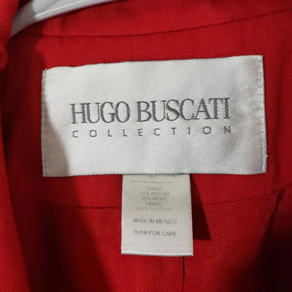 HUGO BUSCATI Size 2 Red Solid Blazer, Button Front, Shoulder Pads Jacket - Image 3