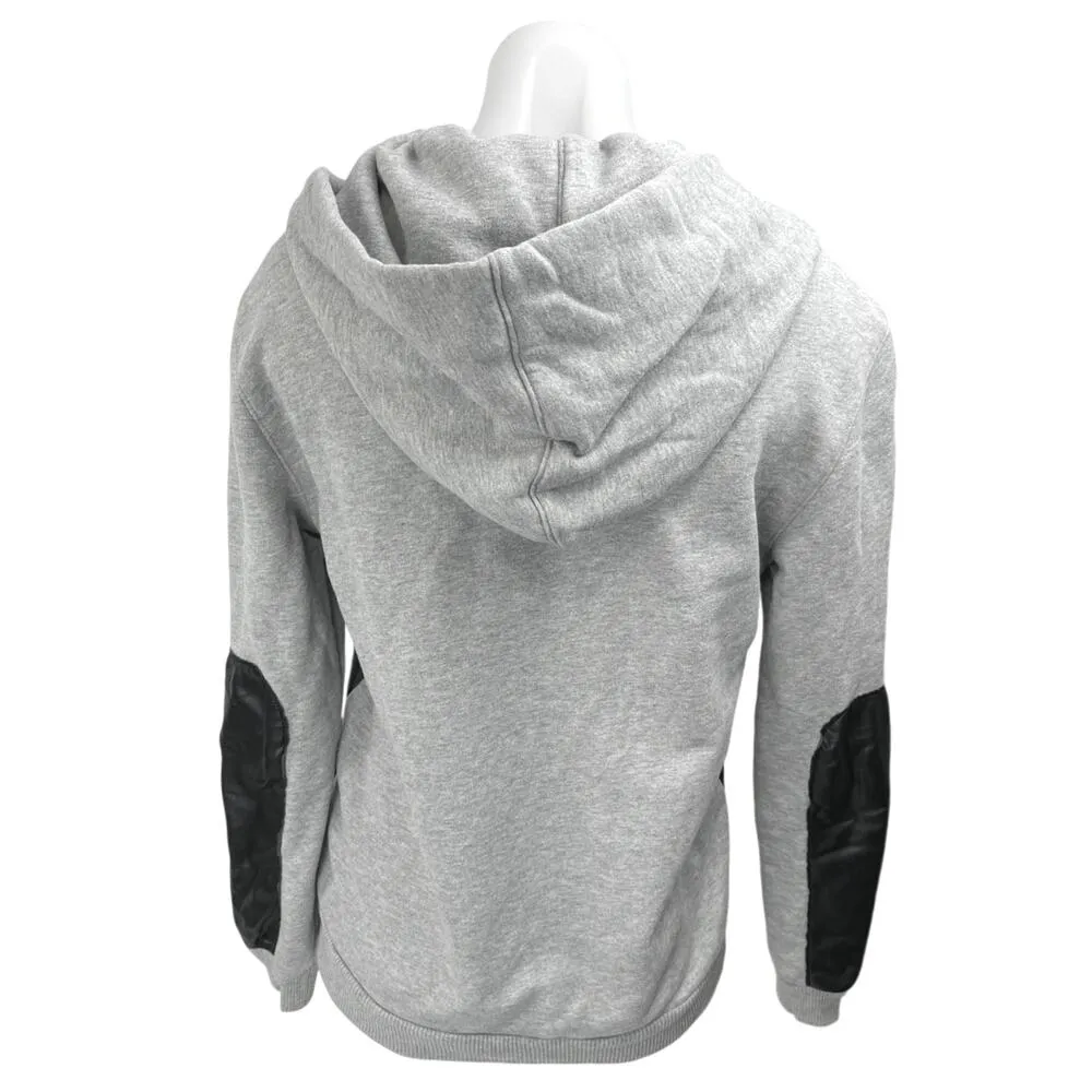 Aritzia Wilfred Gray Black Faux Leather Panel Zip Up Hoodie Coat Jacket Size XS - Image 2