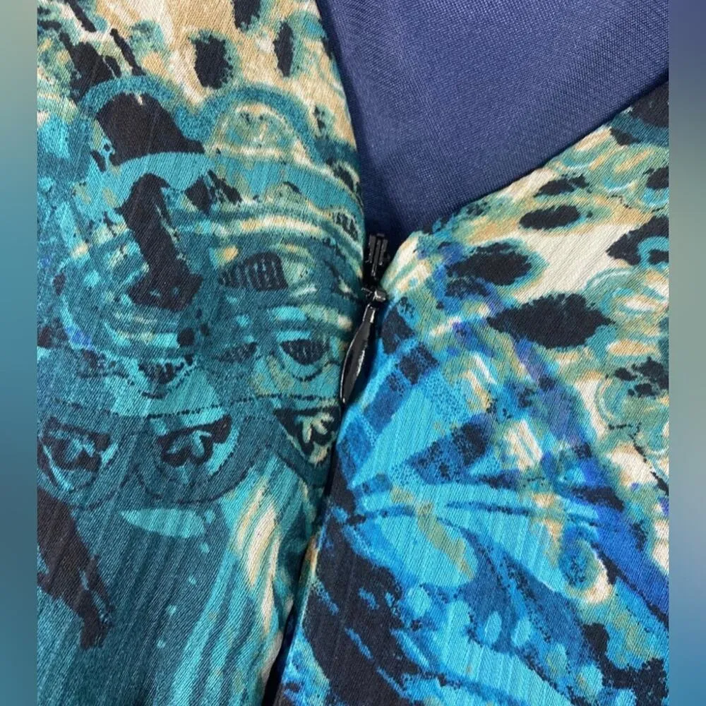 Bisou Bisou Cut Out Peacock Jewel Tone Off Shoulder SILK Mini Dress SZ 4 EUC - Image 9