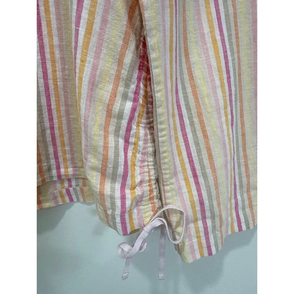 Vtg Gap Womens Pastel Striped Ruched Side Linen Blend Top L Beach Coastal Resort - Image 3