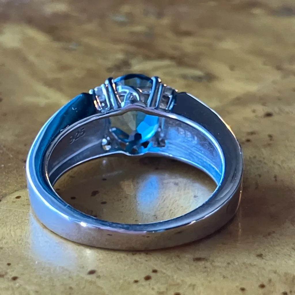 London Blue Topaz Turquoise Sterling Silver Ring Size 6 - Image 5