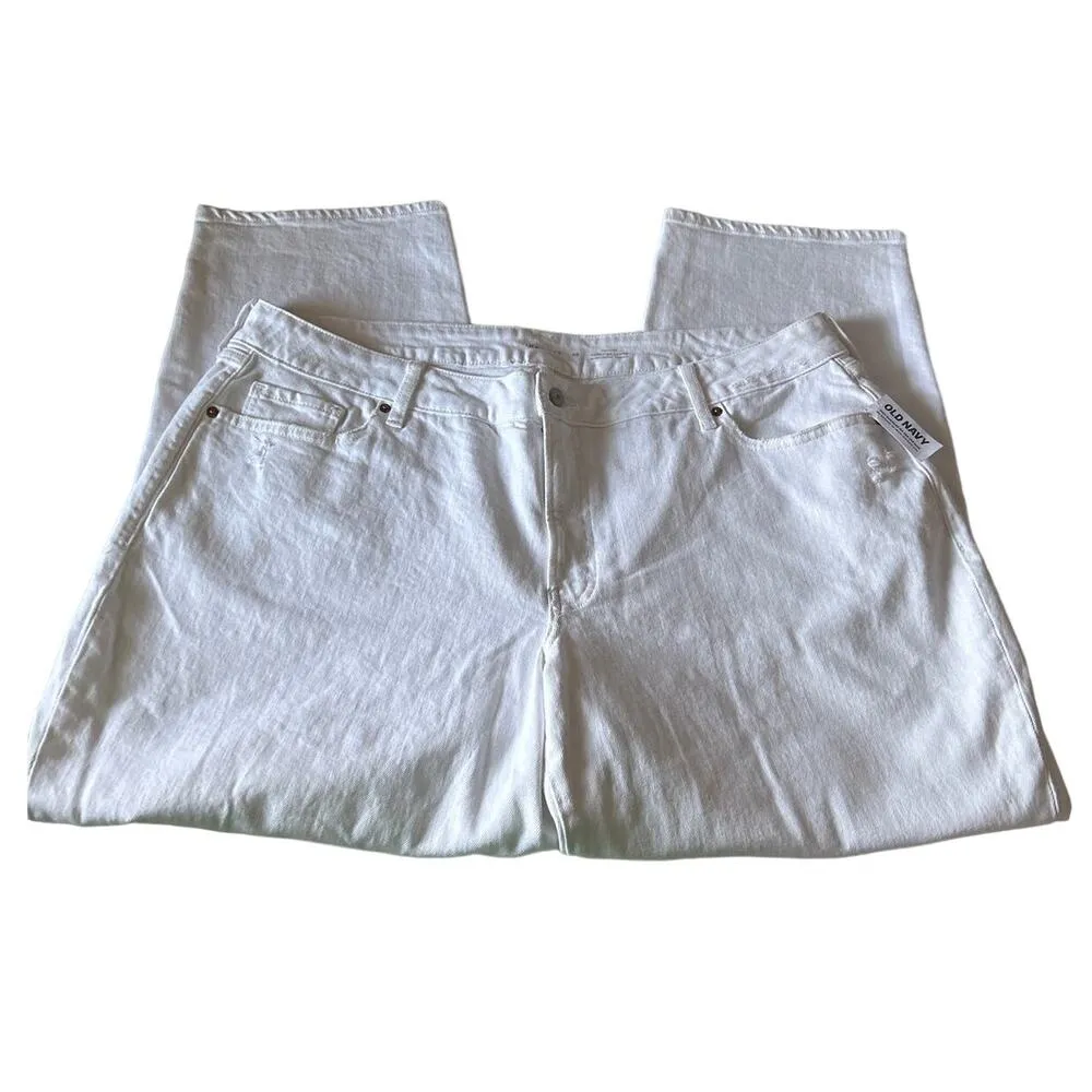 Old Navy Womens White High-Rise Distressed Curvy OG Loose 20 - Image 2