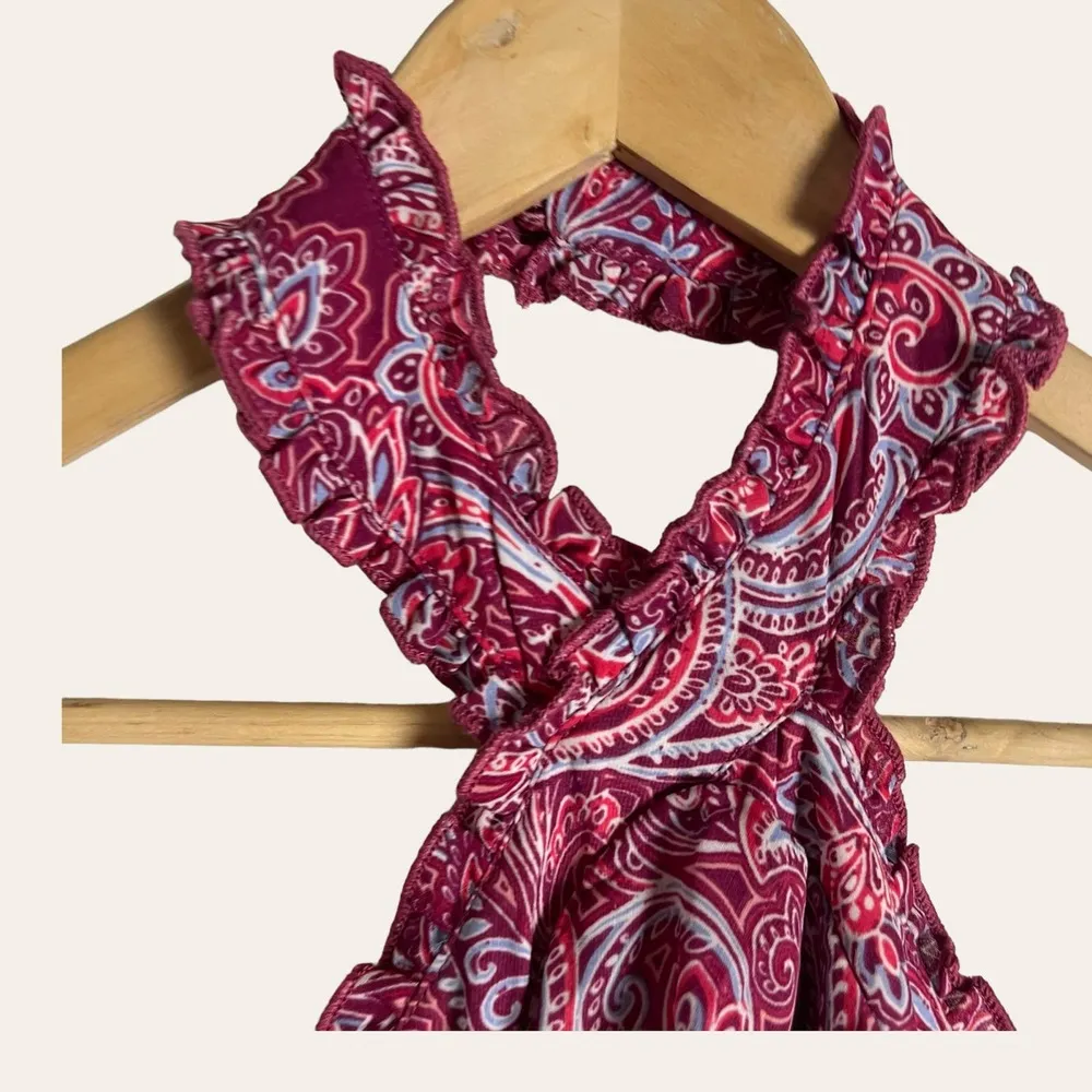 Parker Strawberry Oswego Floral Paisley Halter Ruffle Flounce Mini Dress Size S - Image 4