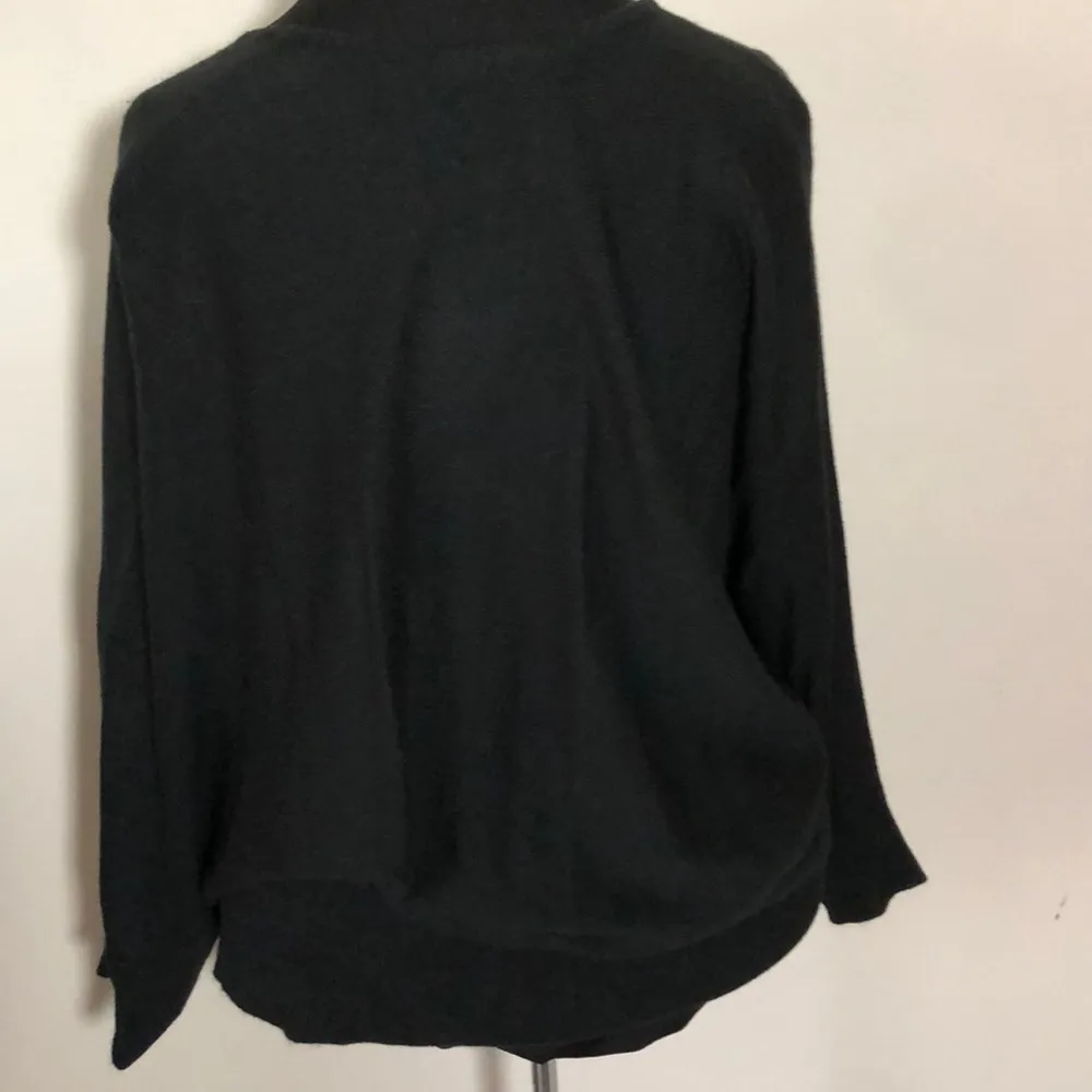 knit sweater top striped dolman sleeve lightweight black white M - Image 4