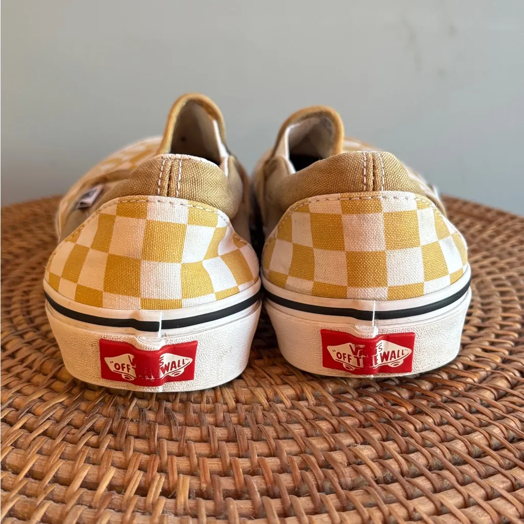 Vans Yellow and White Checkered Slip-On Sneakers - Image 3