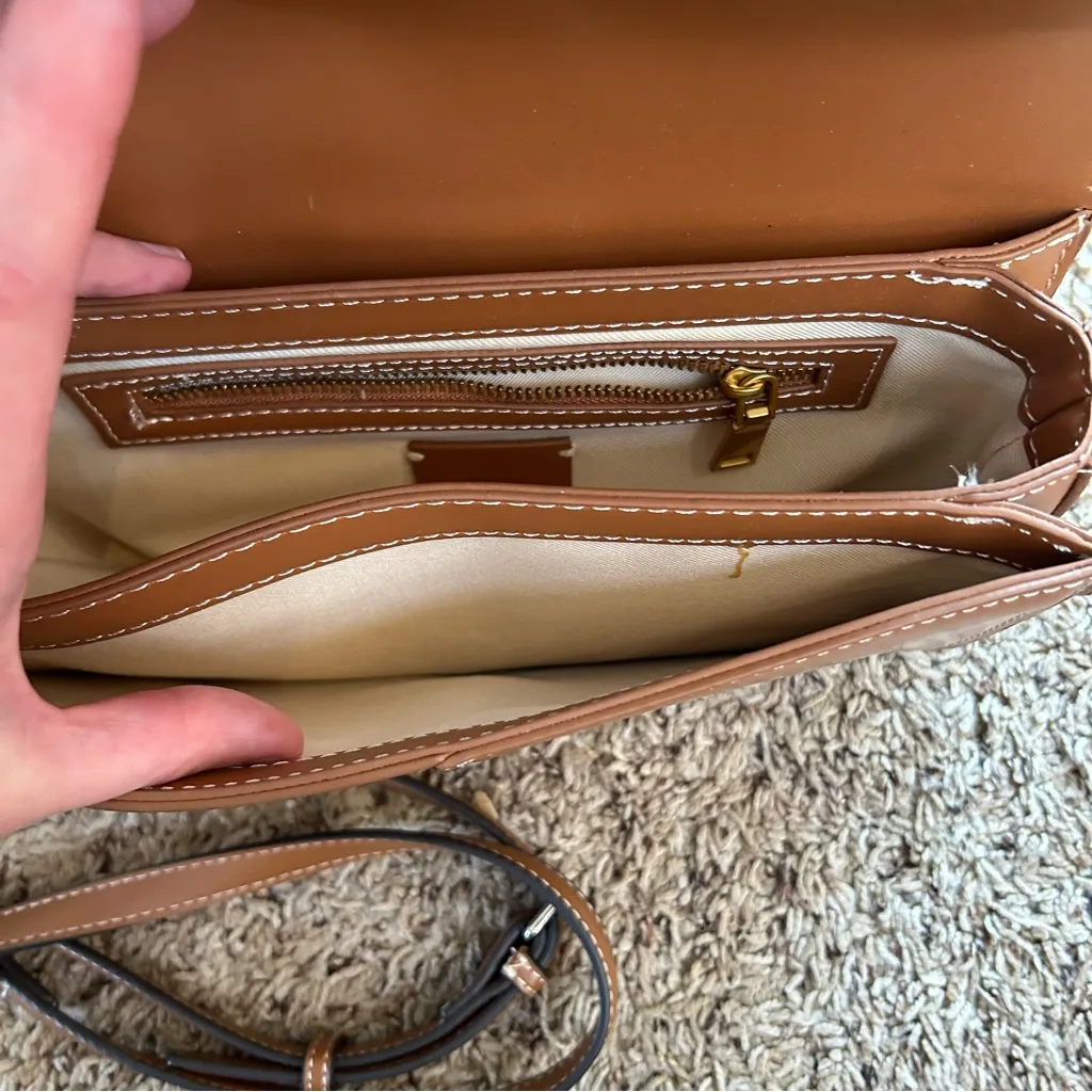 Zara tan faux vegan leather boxy retro 60s inspired crossbody clutch bag - Image 6