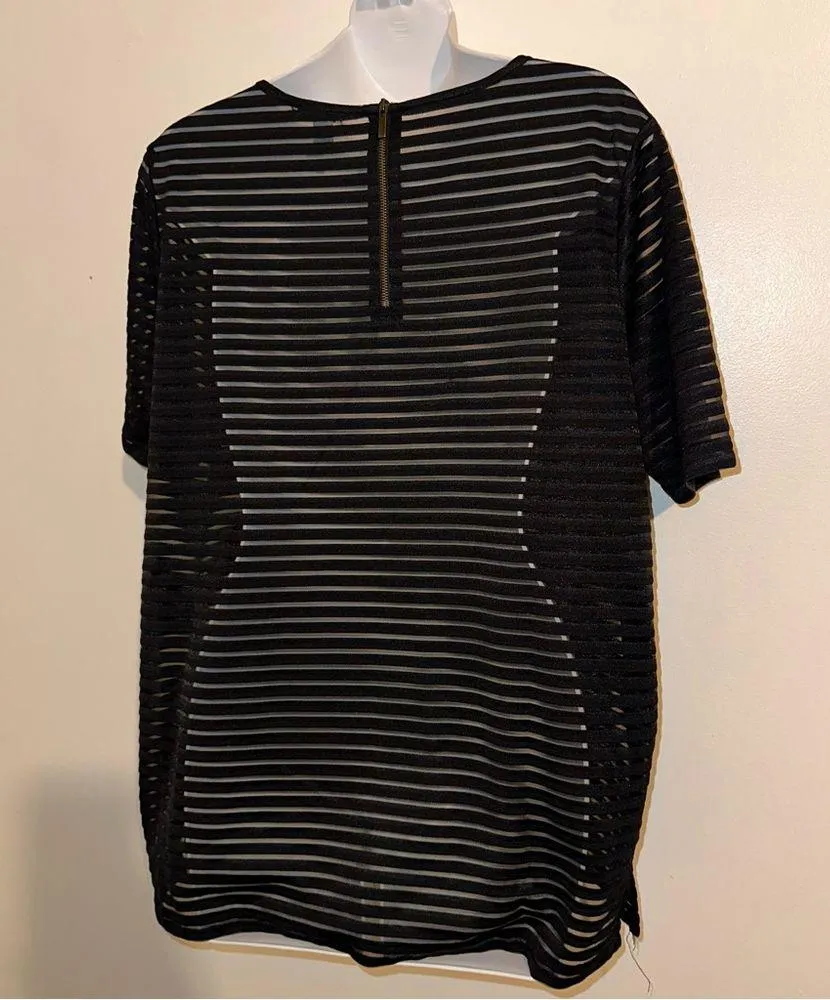Halogen Women’s Sheer Panel Stripe Black Top size XL - Image 9