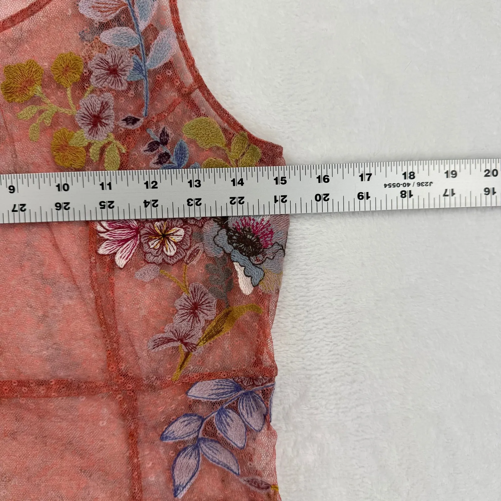 Sundance Embroidered Mesh Maxi Dress Coral Floral Sleeveless Size 2 sheer - Image 2