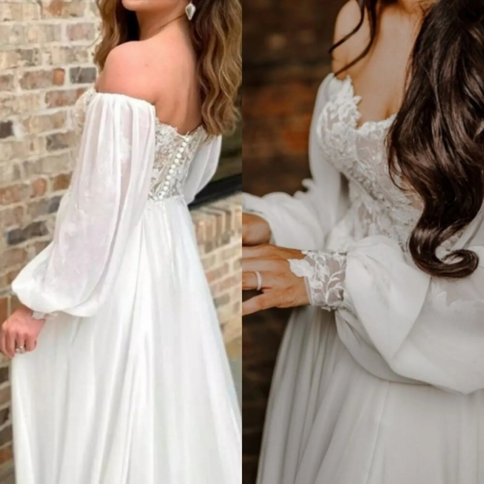 Lillian West Wedding Dress Gown‎ Off the Shoulder Style 66228 Slit Ethereal Boho White Size 2 - Image 2