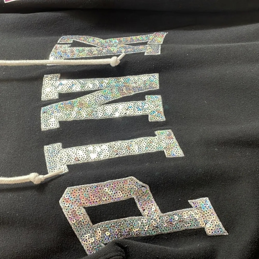 RARE HTF PINK VS watercolor holographic sequin bling black sweatshirt, XS - Image 2