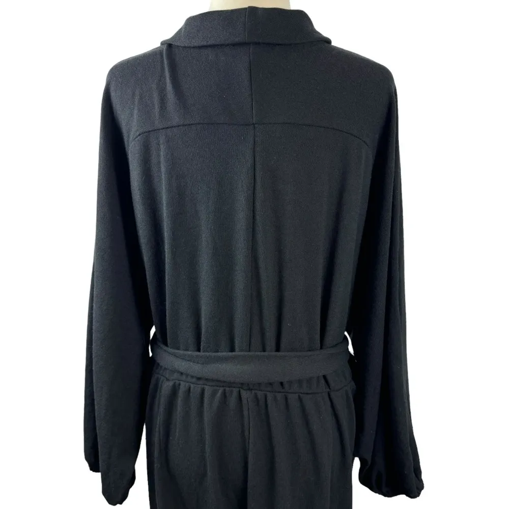 Eloquii Jumpsuit Women’s 22/24 Black Faux Wrap Shawl Neck Belted Long Sleeve - Image 3