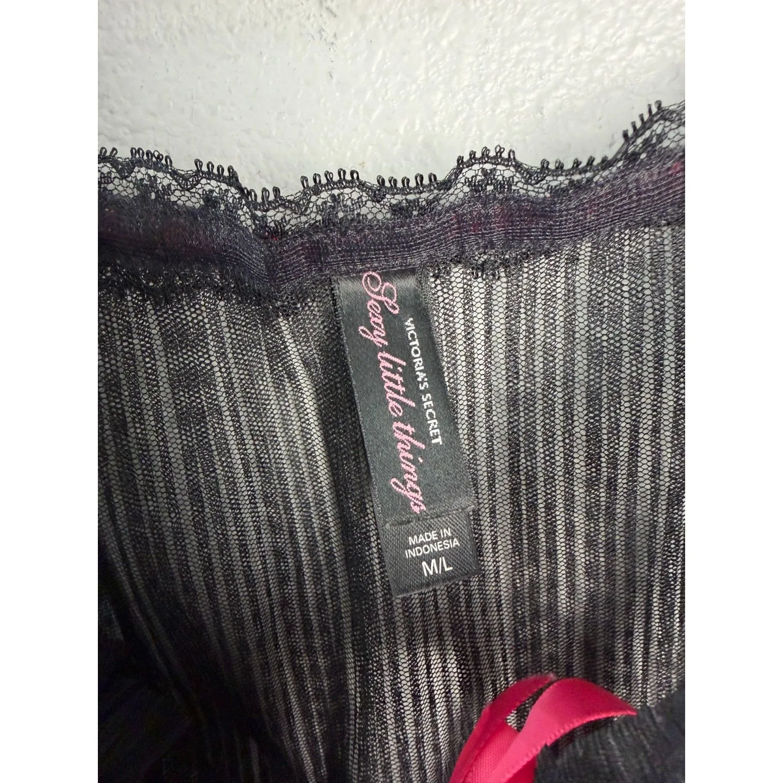 Victoria's Secret Vintage Y2K Sheer Black Pink Tie Topper Topper Medium Large - Image 3