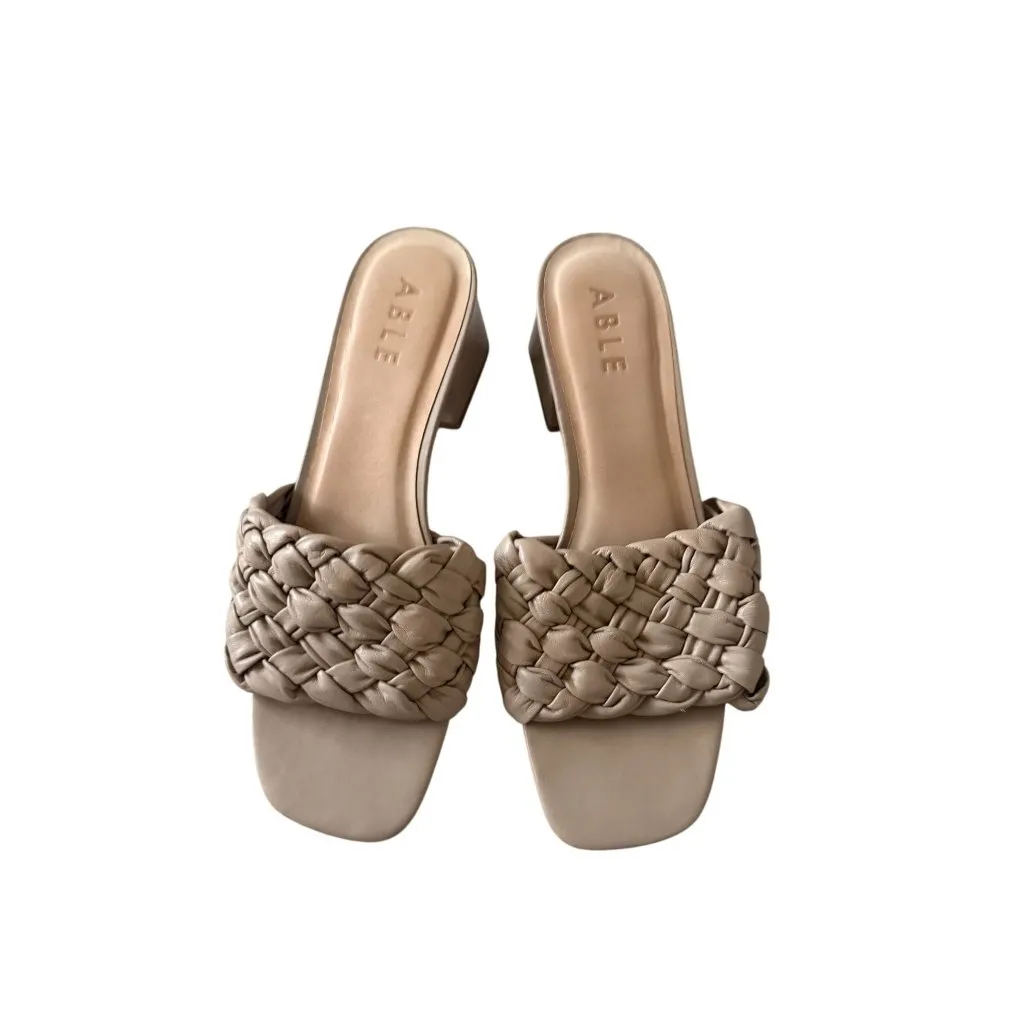 ABLE Beige Braided Leather Heels Sandals Size 9.5 Tan - Image 5