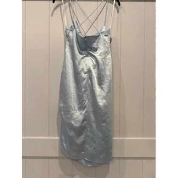 Superdown Women's Blue Satin Cowl Neck Criss‎ Cross Back Party Cocktail Dress - Image 5