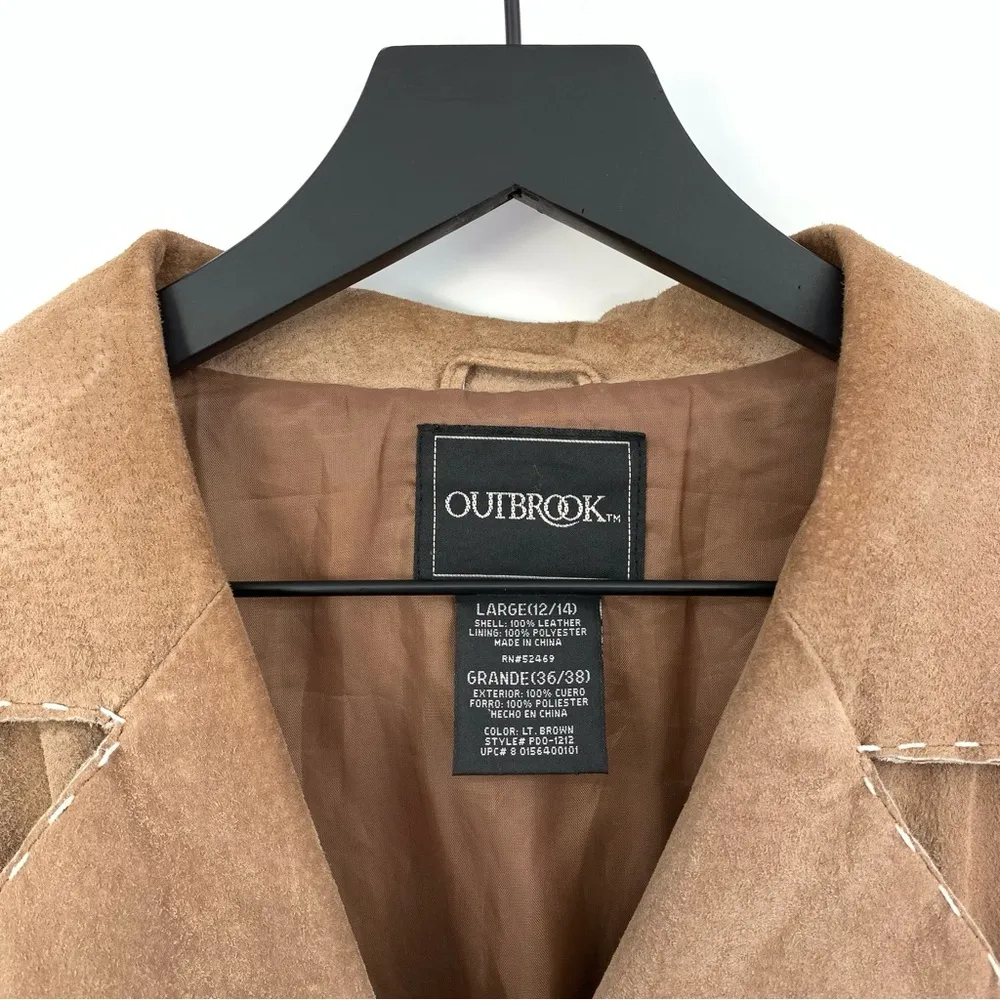 VTG OUTBROOK Suede Leather Jacket Tan L Size L - Image 9