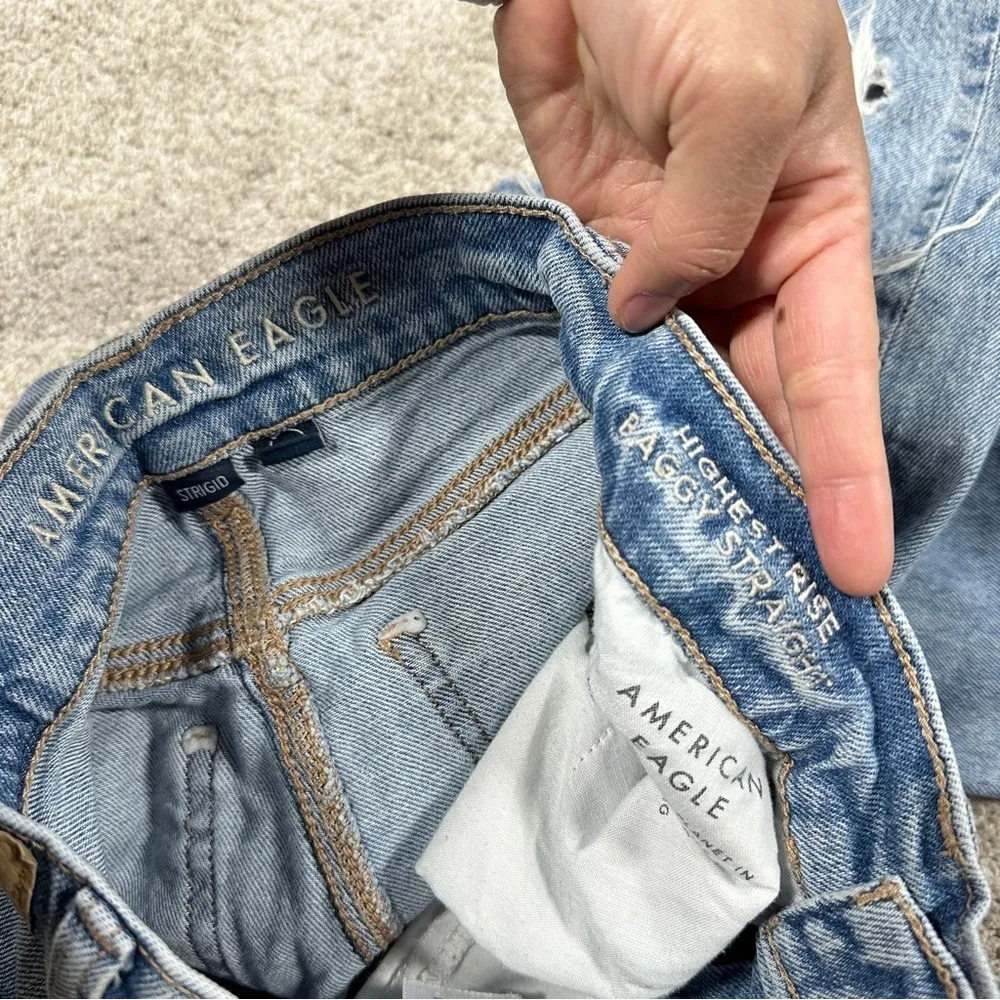 American Eagle Strigid Ripped Highest Waist Rise Baggy Straight Jeans 0 Short - Image 11