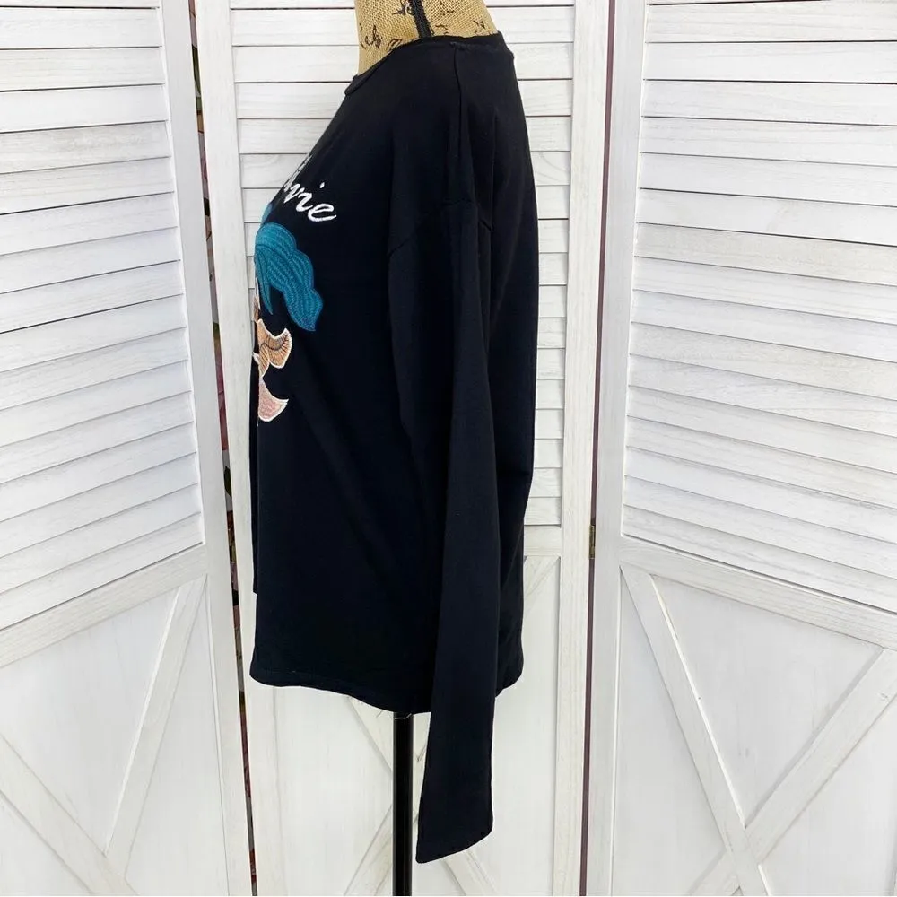 Forever 21 Embroidered Fluer-De-Lis Sweatshirt Top Black Small - Image 2