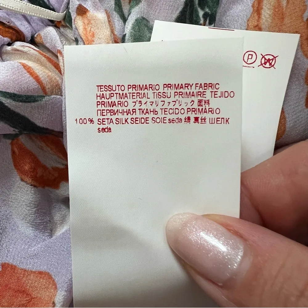 100% Silk Tulip Print Midi Skirt Light Purple & Orange Floral - Image 9