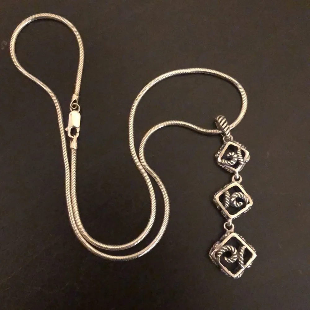 BARSE Sterling Silver Triple Drop Rope Embellished Scroll Design Necklace - Image 7