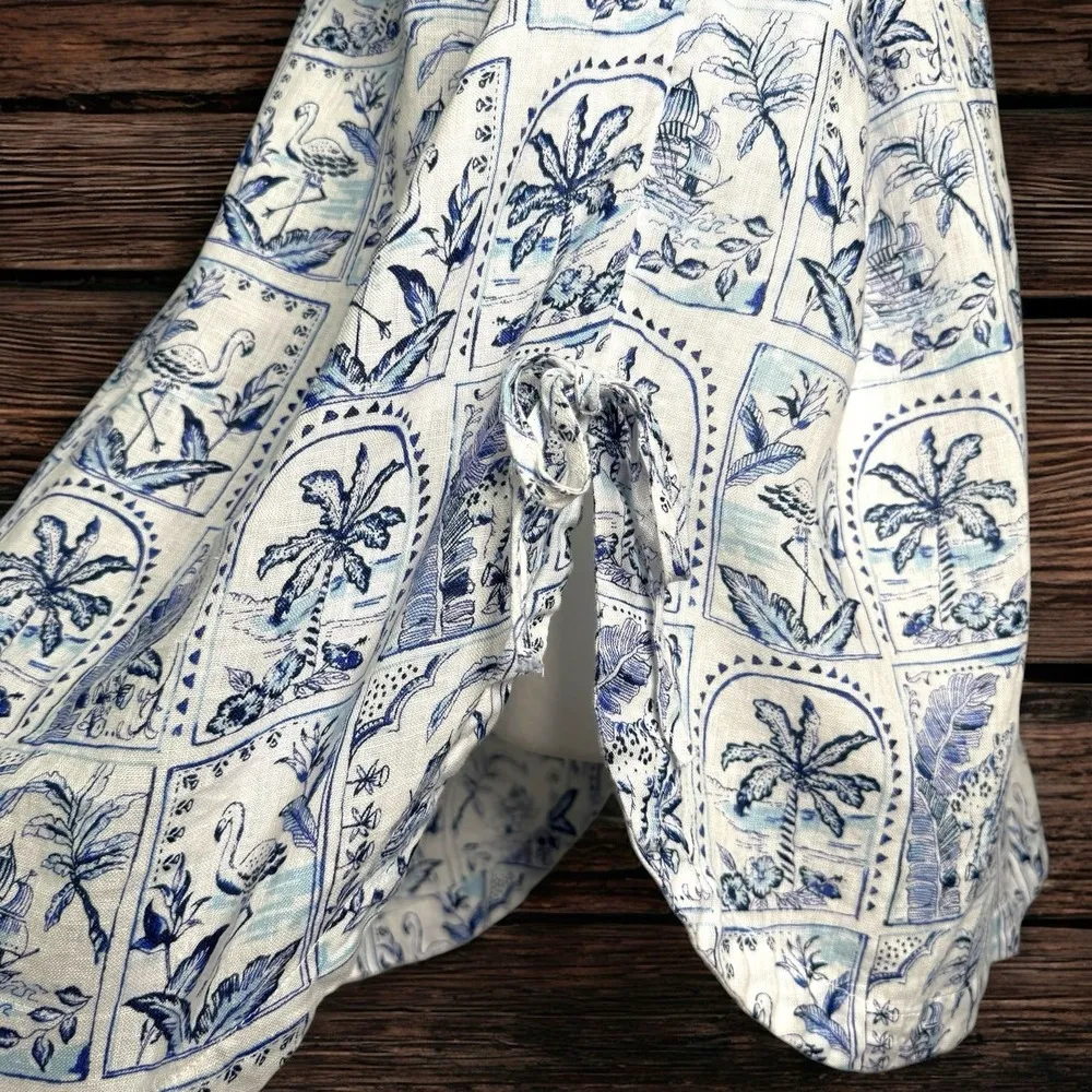 C&C California 100% Linen Blouse 2X Blue White Tile Beach Coastal Key West Tunic - Image 5