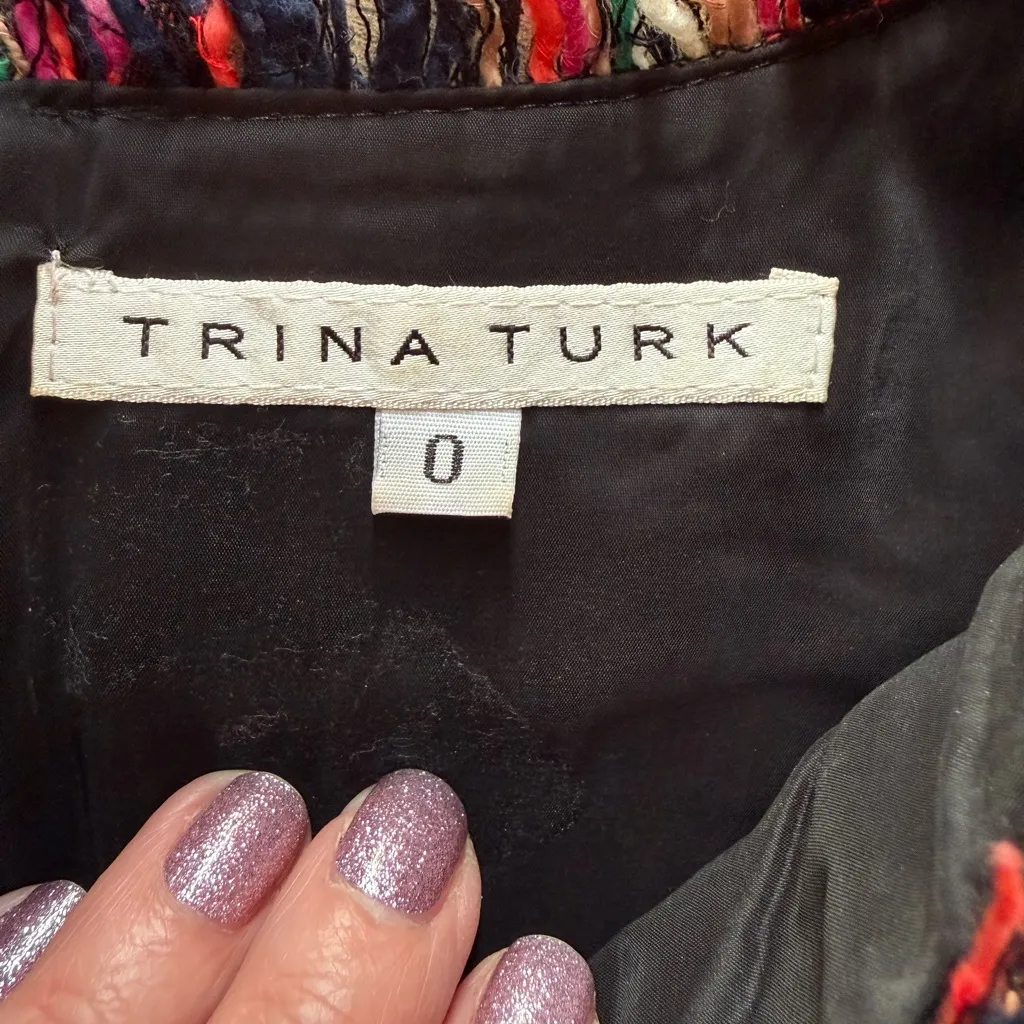 Trina Turk Leann Tweed Fringe Dress Women’s Size 0 XS Lined EUC - Image 7