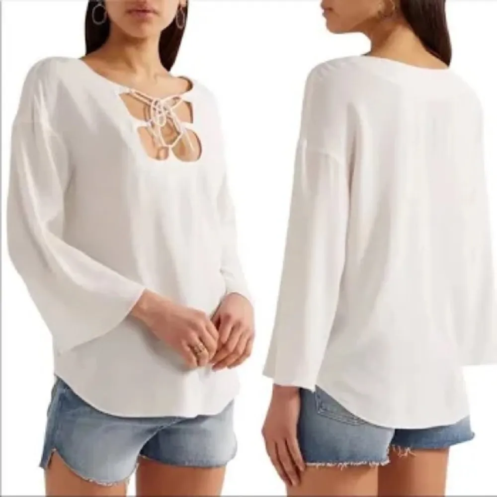 Frame Denim Mirrored Lace Up Tie Front Blouse - Image 2