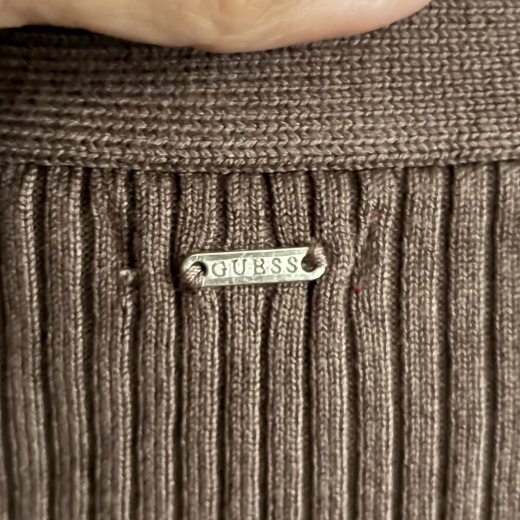 Guess Taupe Lace-Up Ribbed V-Neck Long Sleeve Pullover Sweater Top XS - Image 9