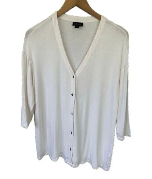 J. Jill Wearever Collection Ivory Quarter Sleeve Classic Button Down Cardigan M White Size M - Image 1