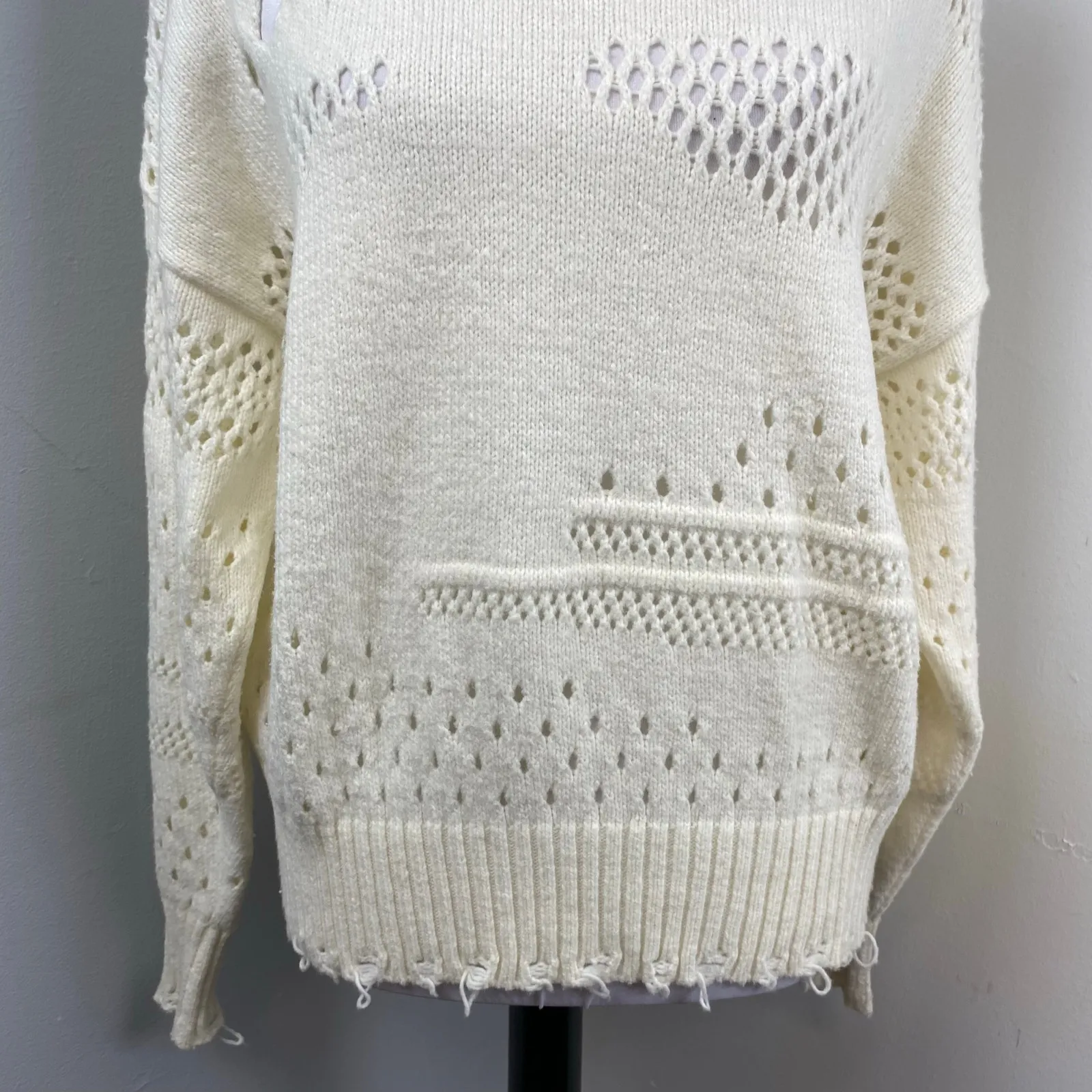 Autumn Cashmere Ivory Distressed Mock Neck Knit Sweater Medium - Image 3