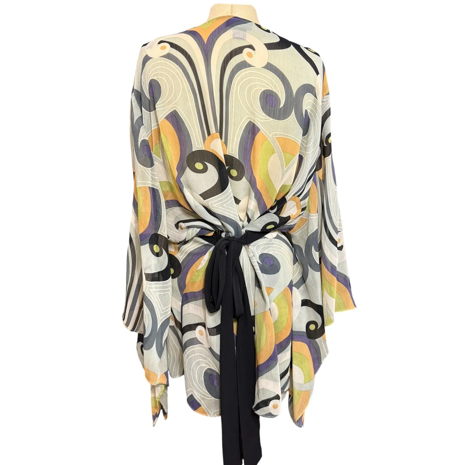 Lane Bryant 26/28 Bell Sleeve Top Abstract Sheer 70s Groovy Boho Fest Artsy Y2K - Image 3