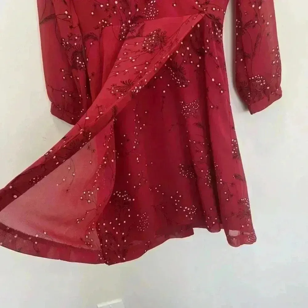 Madewell Red Wrap Floral Print Crepe Mini Dress sz 0 - Image 5