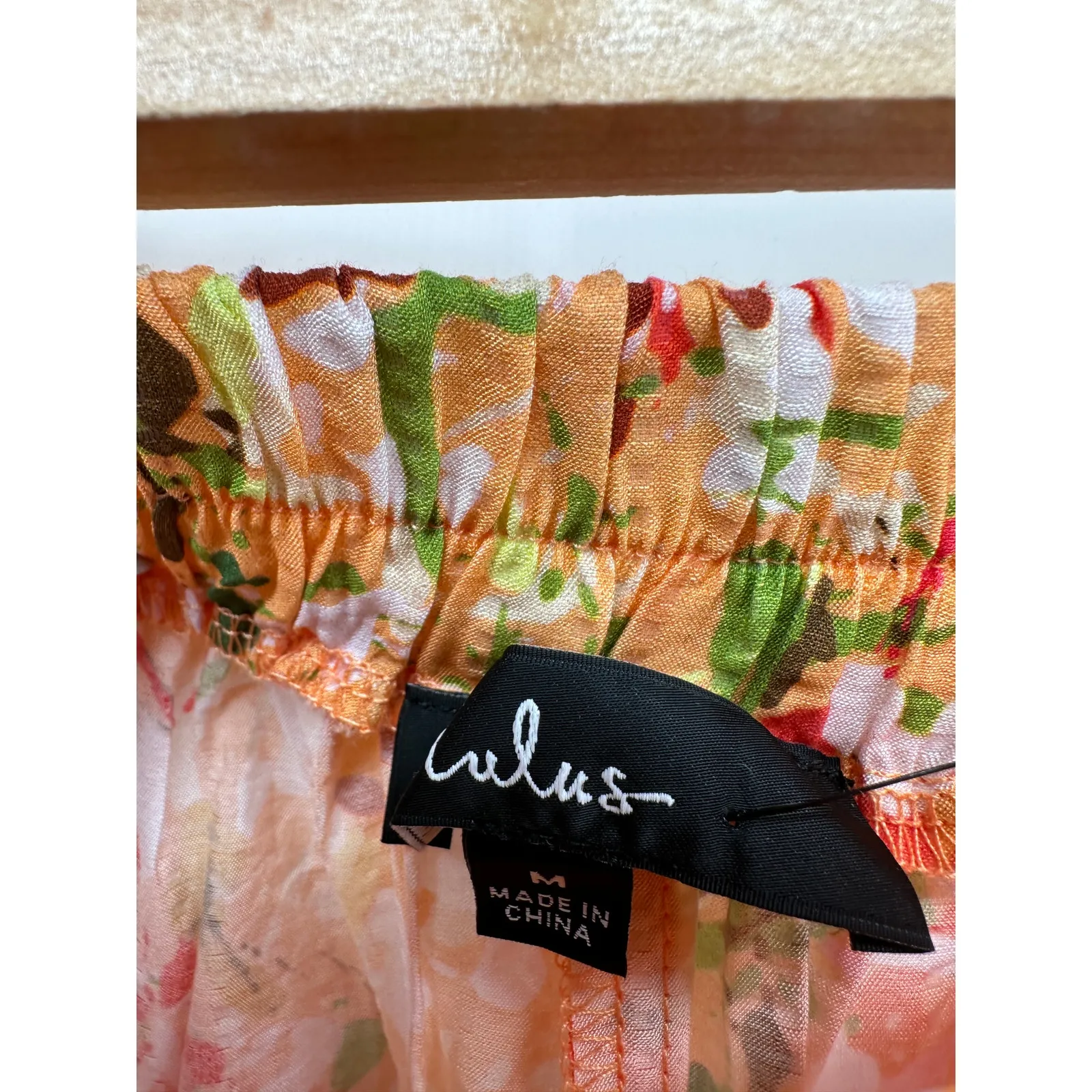 Lulus Orange Floral Wide Leg Pants Size M Stretch Pull On Vaca Summer Boho - Image 6