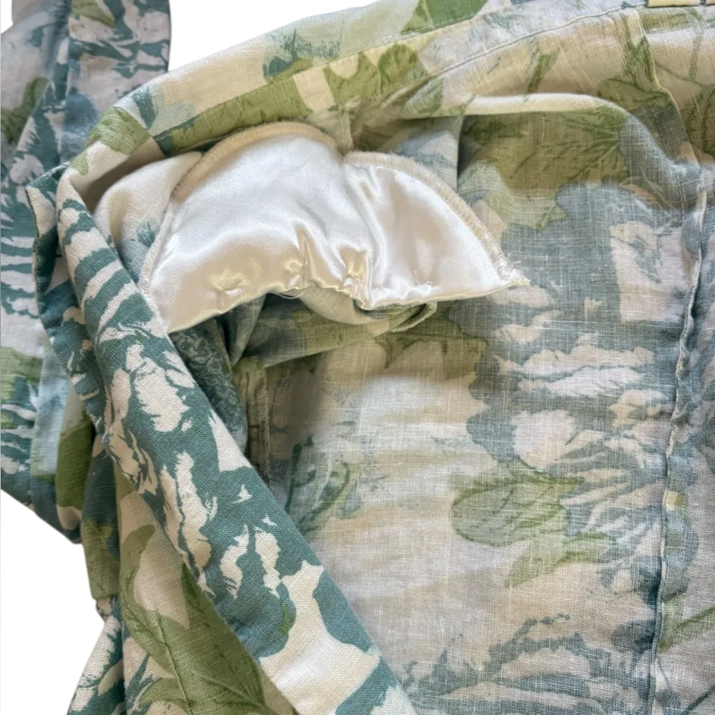 Joie Floral Linen Blazer Jacket Green and Cream One Button Womens Size Medium - Image 5