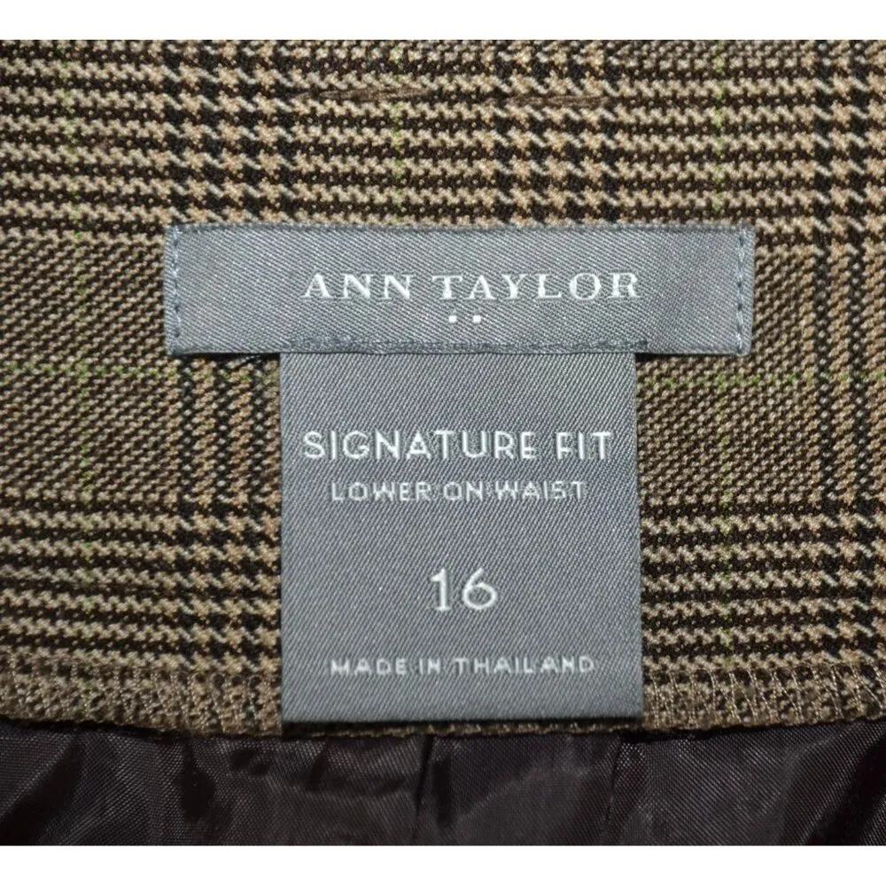 Ann Taylor Signature Fit Ladies 16 Brown Houndstooth Straight Leg Pants Career - Image 9