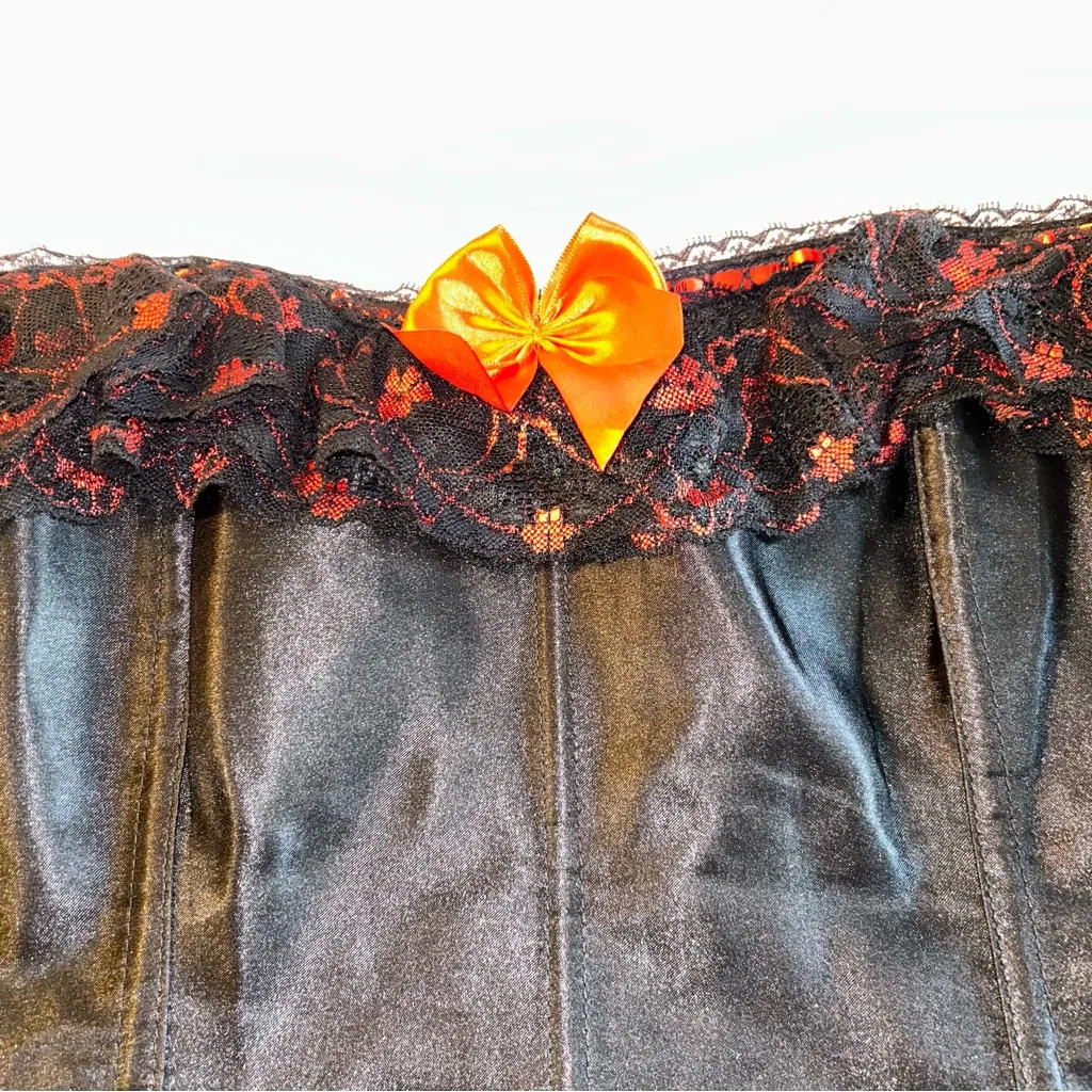 Black and red satin and lace corset with bows garters size 6X goth whimsigoth - Image 3