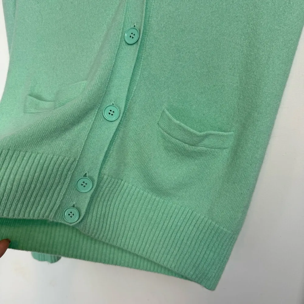 J. Crew Womens 100% Cashmere Button Cardigan Sweater Sz XS Green Blue - Image 8