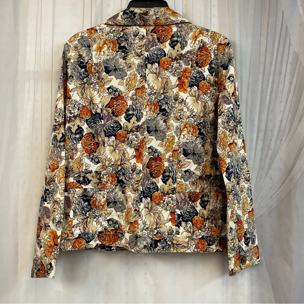 KEREN hart Floral Blazer in Orange and Cream Size L - Image 10
