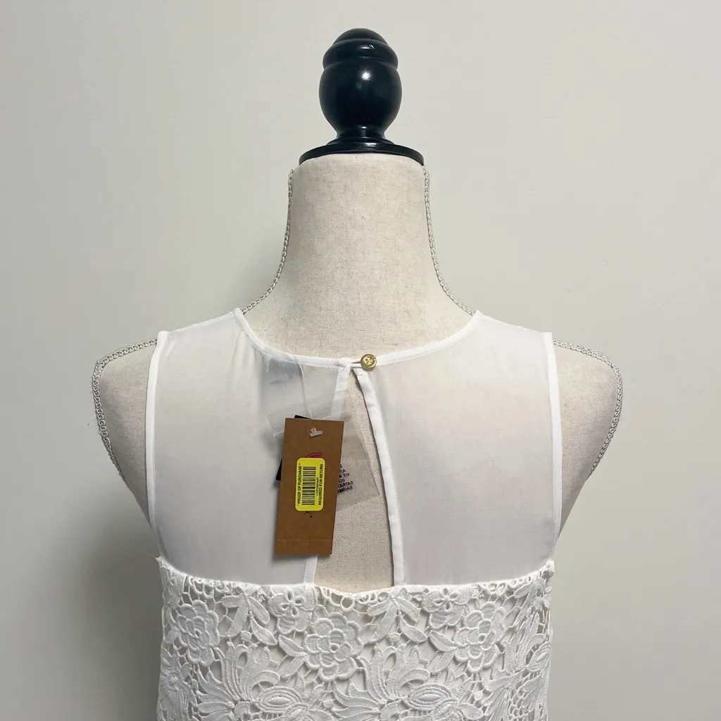 Cremieux Off White Sleeveless Semi Sheer Lace Floral Overlay Top NWT Small - Image 6
