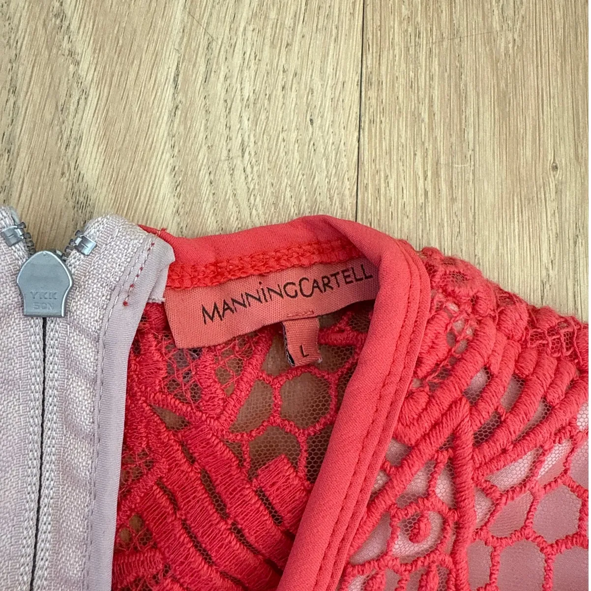 Manning Cartell Lace Midi Dress Gallery Views Size L Red Nude Size L - Image 3