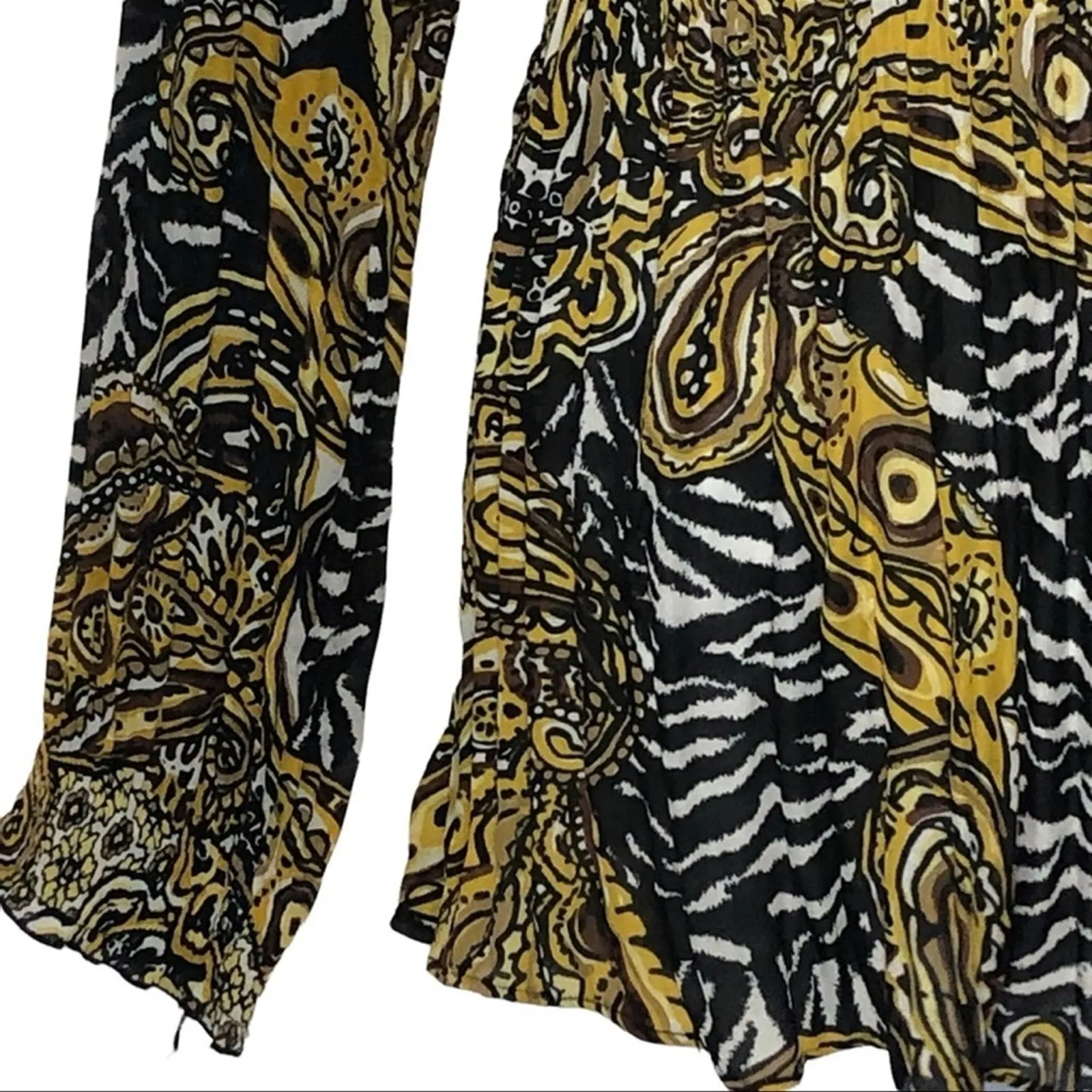 Sharagano Retro Crinkle Babydoll Blouse Brown Tan Textured Long Sleeve L - Image 4