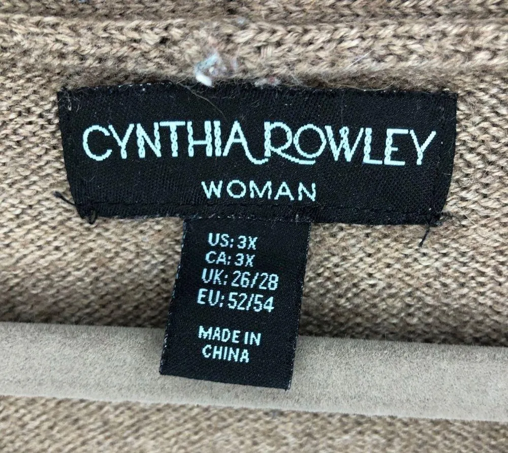 Cynthia Rowley Sweater Tan-Brown Wrap Knit w/ Buckle Sz 3X GUC Plus Shawl Collar - Image 8