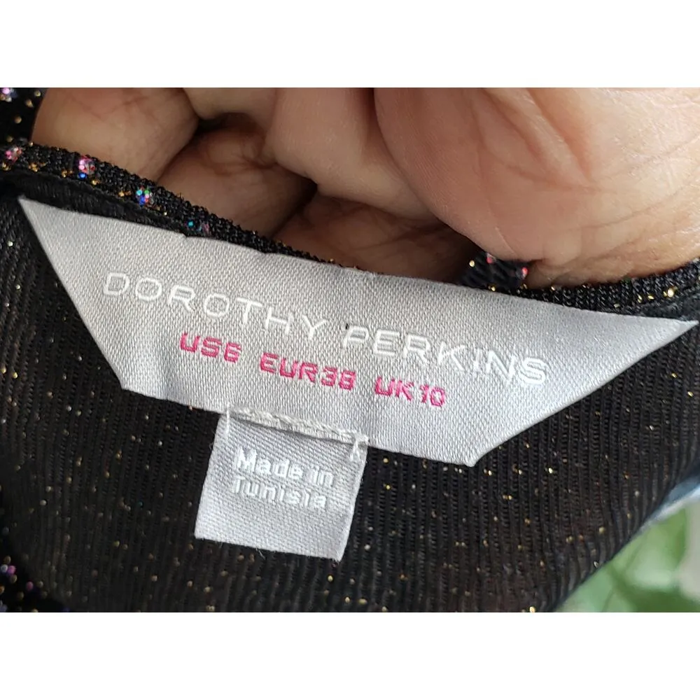 Dorothy Perkins Romper Womens Size 10 Black Glitter Long Sleeve Wrap V Neck - Image 2