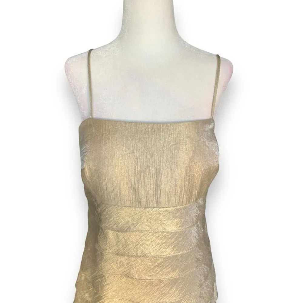 Vintage Jessica Howard  Dress Gold Sleevless Midi Tiered Back Zip Cocktail 12 - Image 2