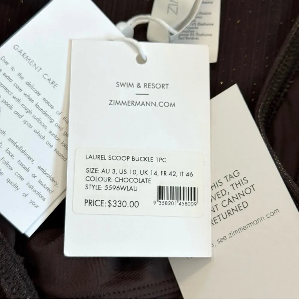 Zimmerman NWT 3‎ Large Laurel Ribbed Belted One-Piece Swimsuit Chocolate Brown - Image 7