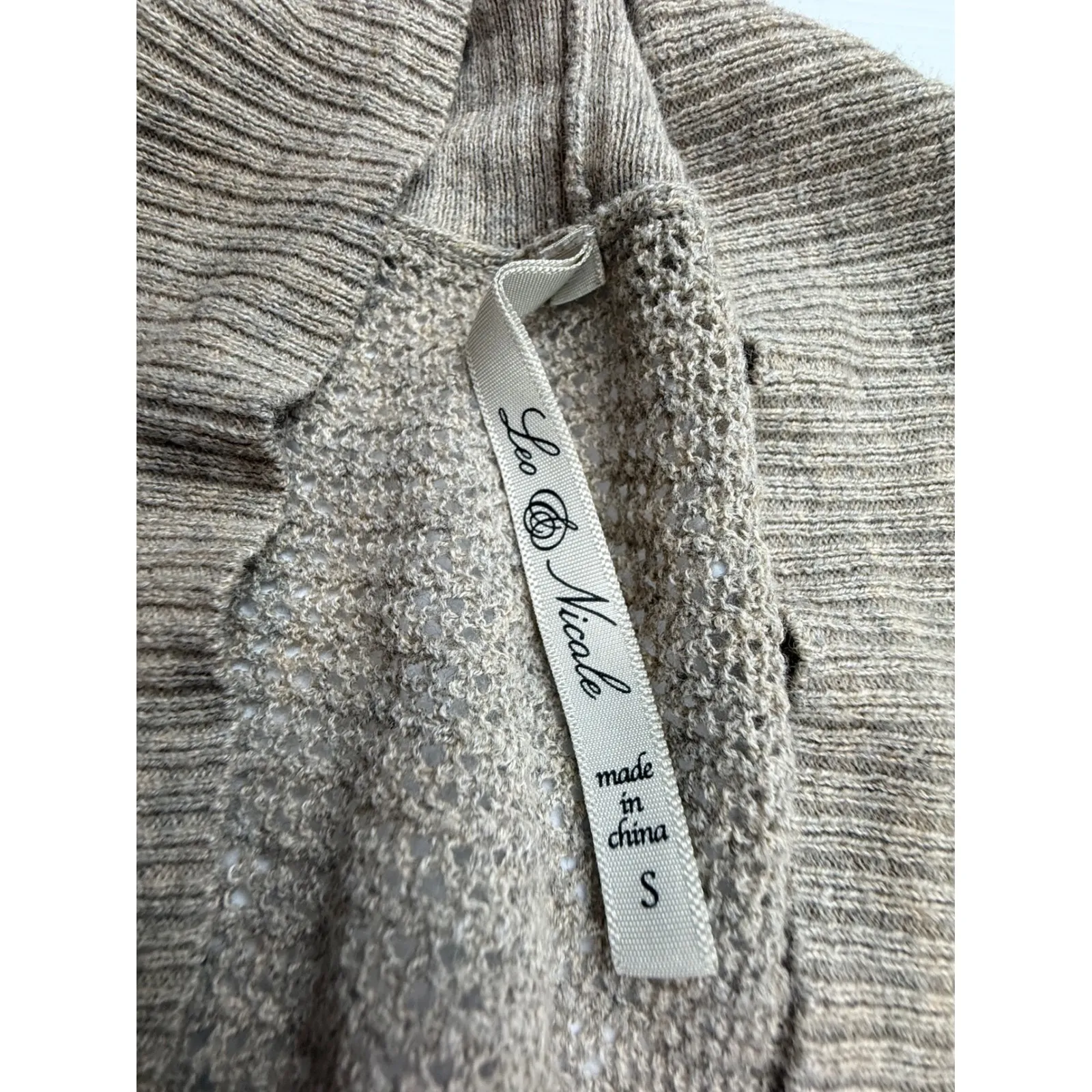 Leo Nicole Womens Cardigan Open Front Beige Knit Sweater Size S‎ Small - Image 2