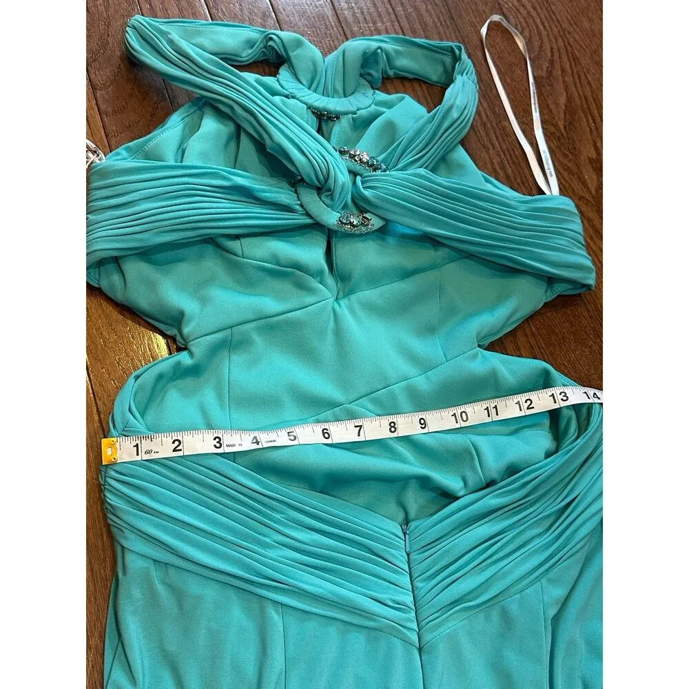 NWT B’Dazzle by Alyce Paris Teal Halter Formal Dress Size 10 Open Back Wedding - Image 12