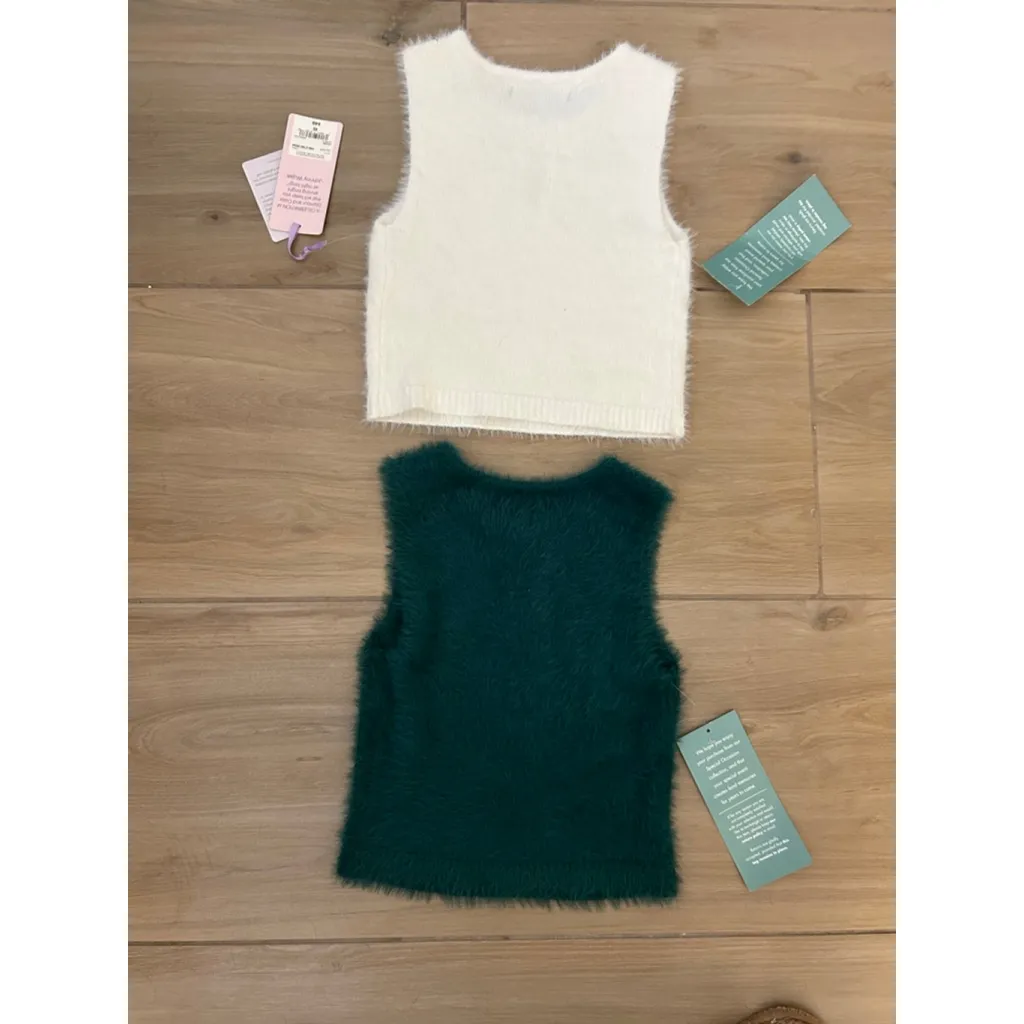 NEW Set of 2 Johnny Wujek Fuzzy Crop Top XS $98 Green - Image 2