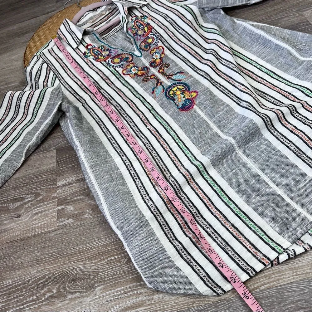 Soft surroundings striped embroidered gauze cotton tunic blouse w/ pockets - Image 2