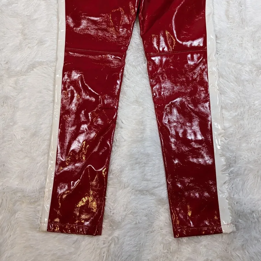 Jagger & Stone Faux Leather Pants Red White Stripe Size 2 (Runs Small) - Image 10